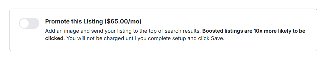 Promote this listing toggle in the listing editor
